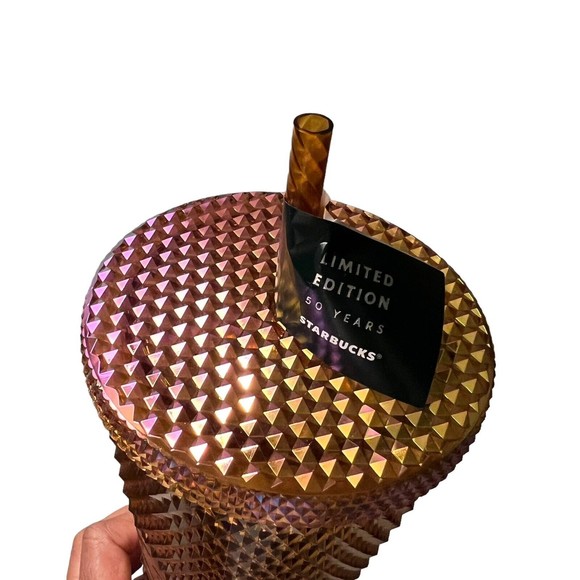 Starbucks Limited Edition 50th Anniversary Honeycomb Gold Studded Cold Cup 24oz - Picture 2 of 2